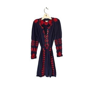 Papo d anjo girls blue and red floral embroidered dress Size 8
